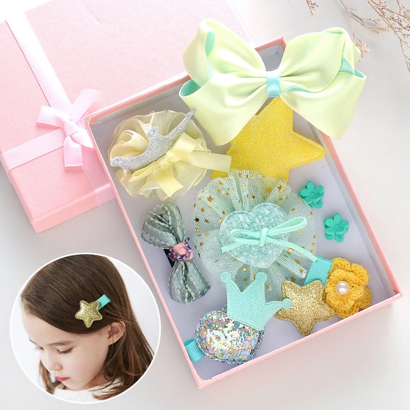 10pcs/set Gift Box Hair Clips for Girls Accessories Lovely Cartoon Bow Kids Hairpins Headwear Princess Flower Barrettes | Красота и