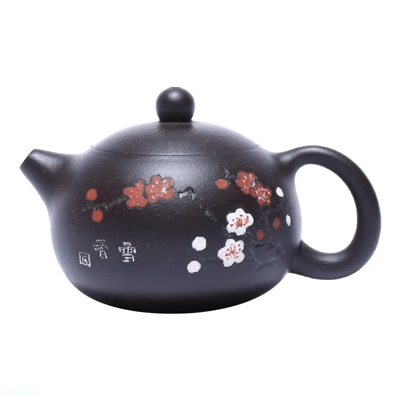 

Yixing famous Zisha teapot plum blossom small Xishi black Jinsha famous handmade travel tea set