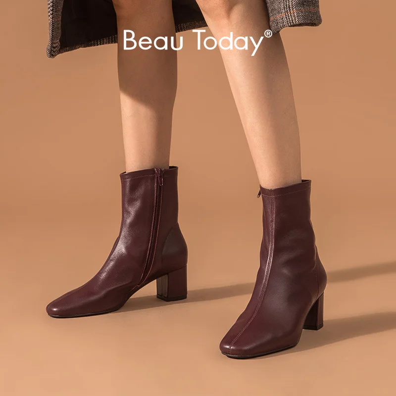 Ботинки женские на высоком каблуке из натуральной овечьей кожи|Женские