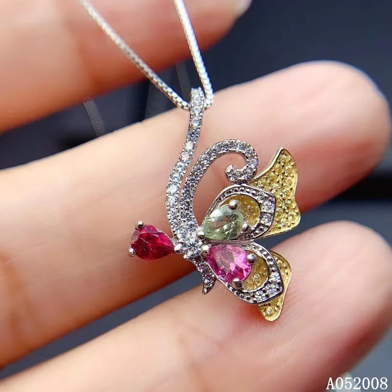 

KJJEAXCMY fine jewelry 925 pure silver inlaid natural tourmaline girl new Pendant Necklace vintage trendy support test