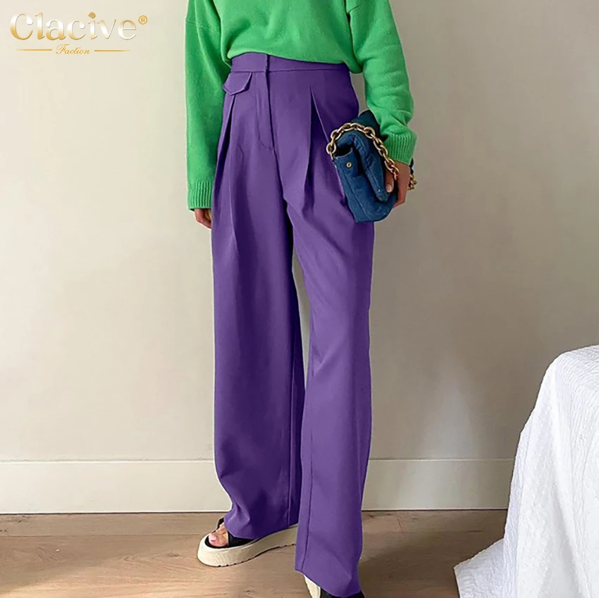 

Clacive Purple High Waist Office Women Pants Fashion Loose Pleated Wide Leg Trousers Streetwear Vintage Floor Length Sweatpants