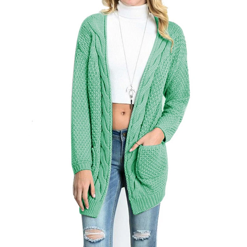 Green WENYUJH, длинный кардиган, женский, длинный рукав, вязаный свитер, кардиган, Осень-зима, женские свитера,, Джерси, Mujer Invierno - Цвет: Green