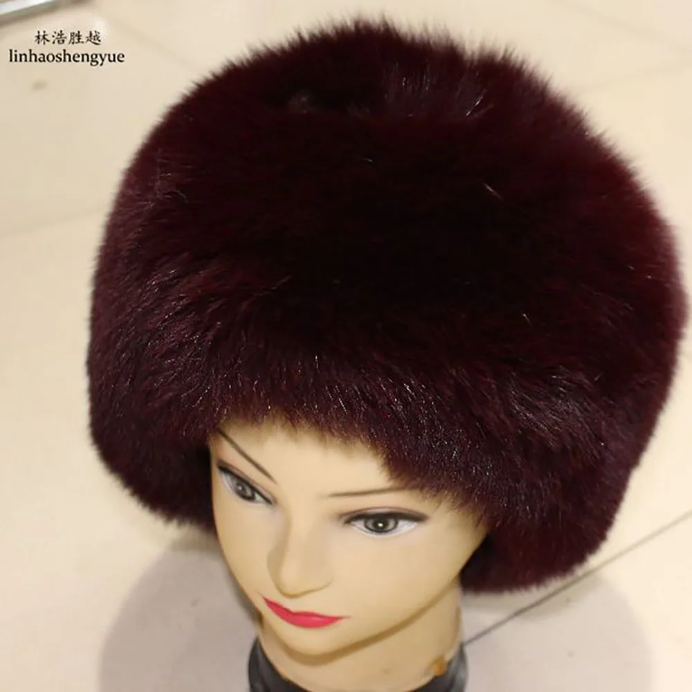 Linhaoshengyue Autumn and Winter Male Women Raccoon Fur Hat Fox Fur Hat Dome Mongolian Hat g42