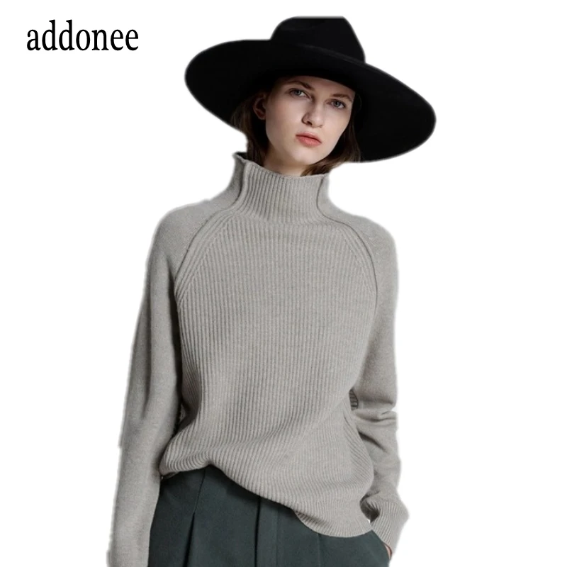 Женский свитер с высоким воротом осенне-зимний свободный из чистого кашемира