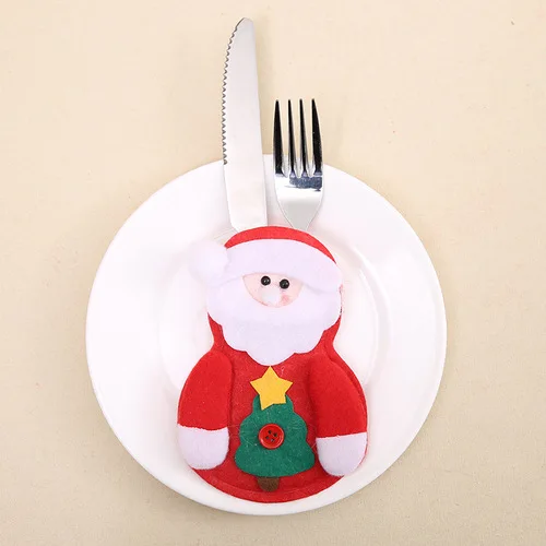 santa Cutlery Pocket Рождественская накладка на стул Санта Клаус, крышка из нетканого материала для обеденного стола, Красная шапка, чехлы на спинку стула, рождественские украшения для дома - Цвет: santa Cutlery Pocket