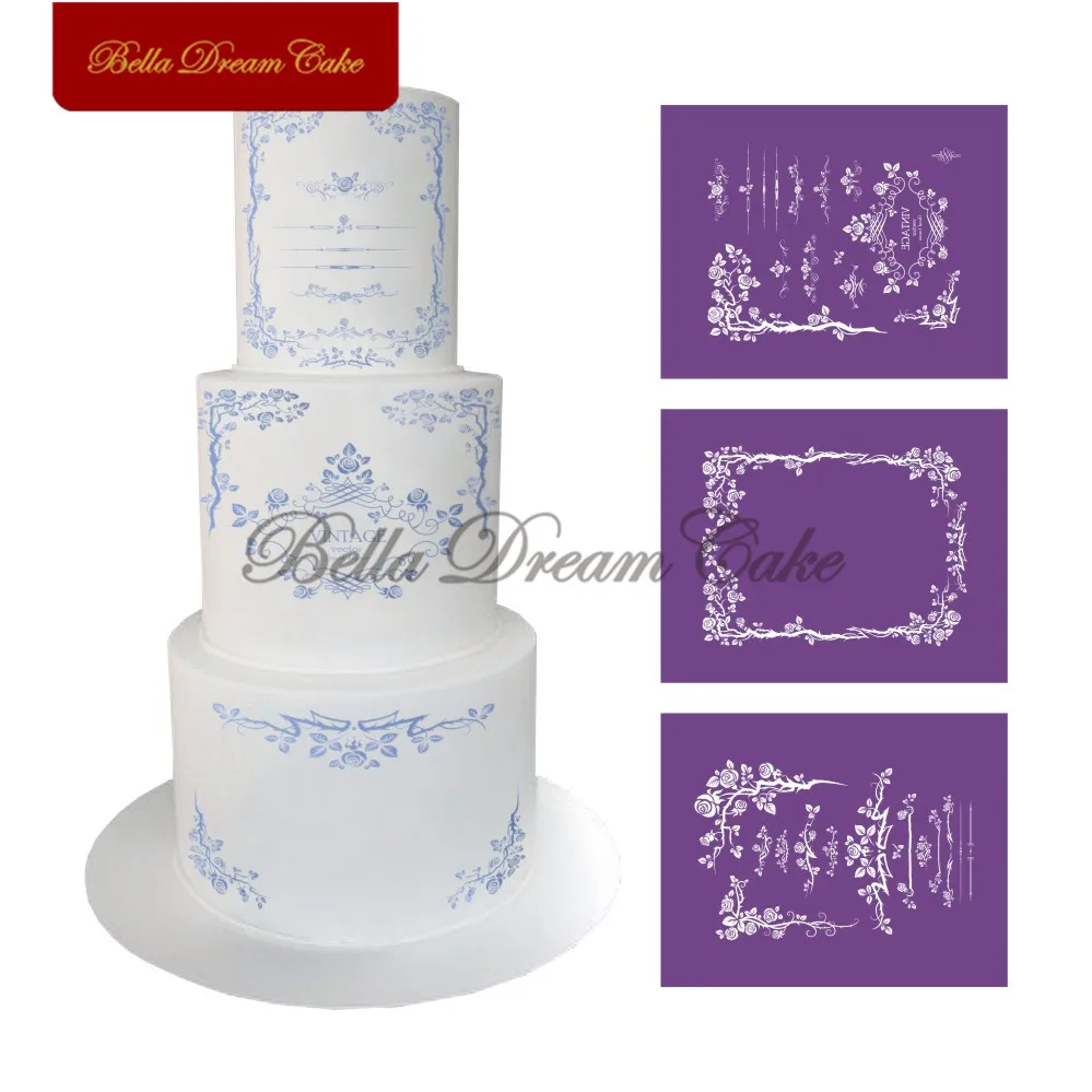 Цветочный дизайн рамки сетчатый трафарет ткань трафареты для торта помадка