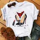 Новинка весна-лето 2021 футболка с коротким рукавом модный топ на высоком каблуке с винным принтом женская одежда