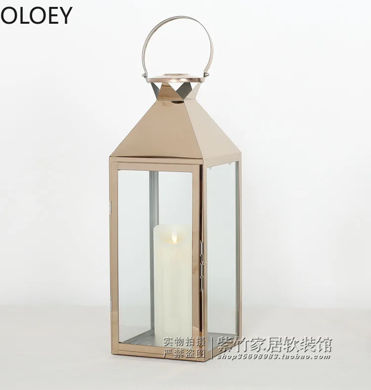 Высокий розовое золото подсвечники Железный фонарь подсвечник Открытый серебро