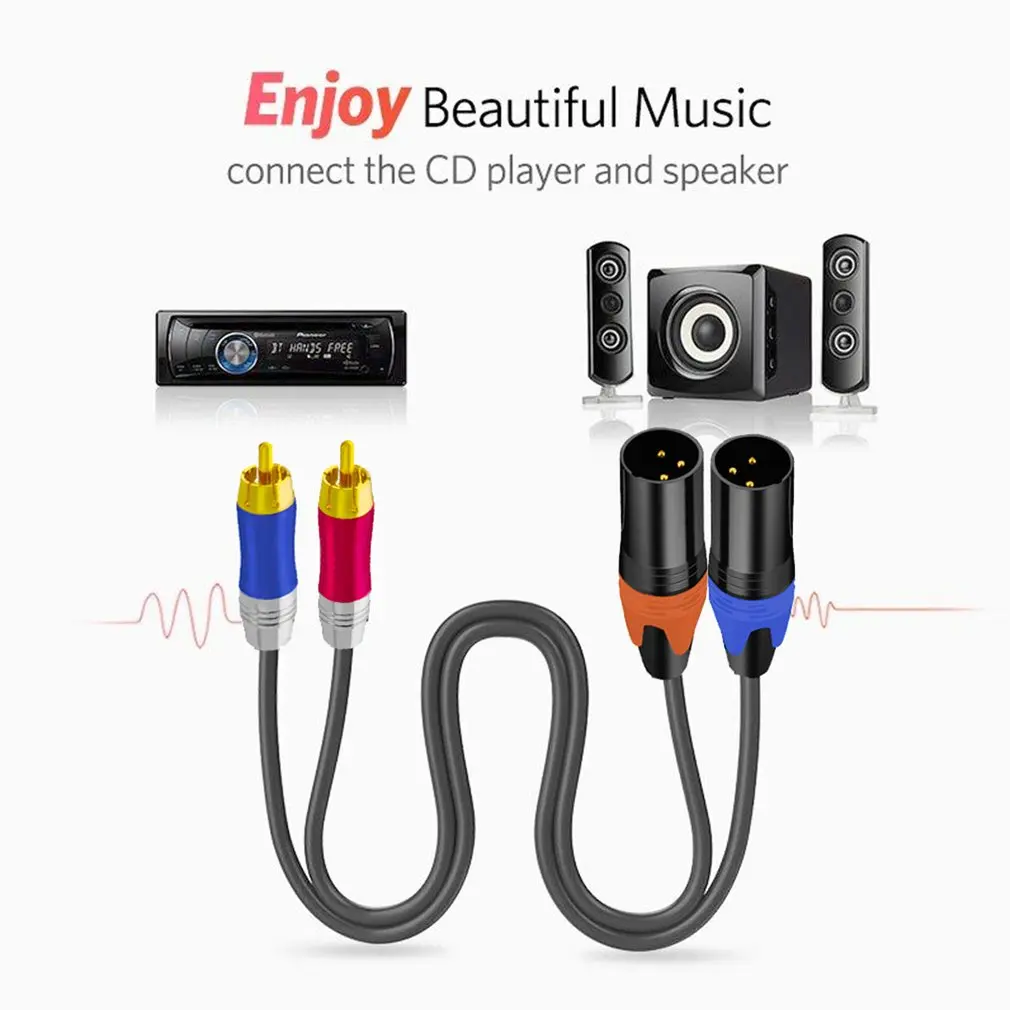 1 м 30 см 2RCA Штекерный аудиокабель RCA в двойной XLR Женский кабель Cannon AUX шнур для