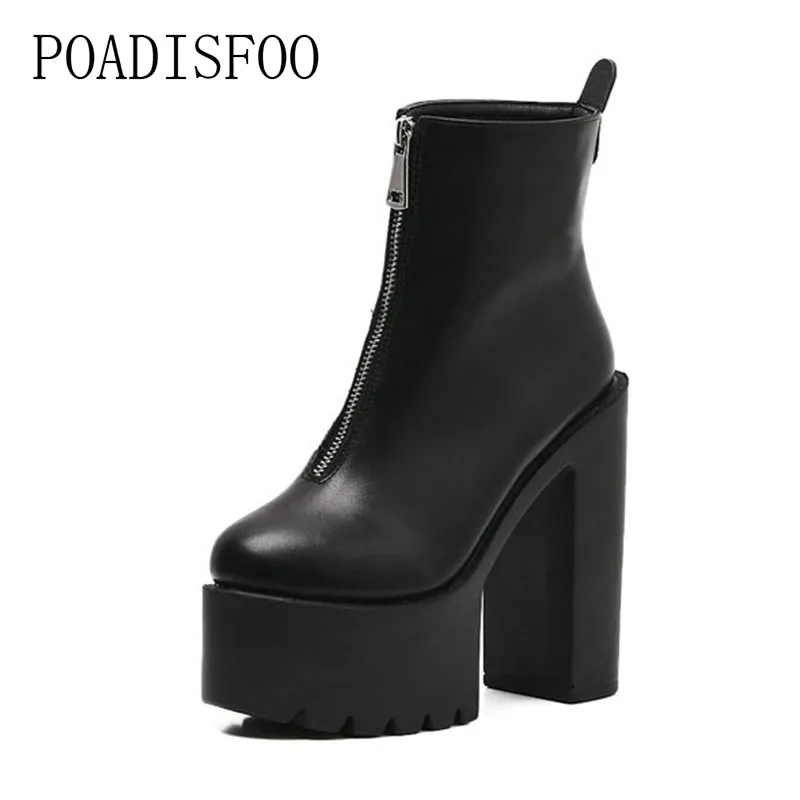 Сапоги на высокой платформе с молнией женские ботинки высоком каблуке Тонкие