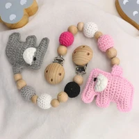 pacifier clip chain wood beads knitting wool elephant toy bpa free diy dummy nipple holder baby teething chewing soother