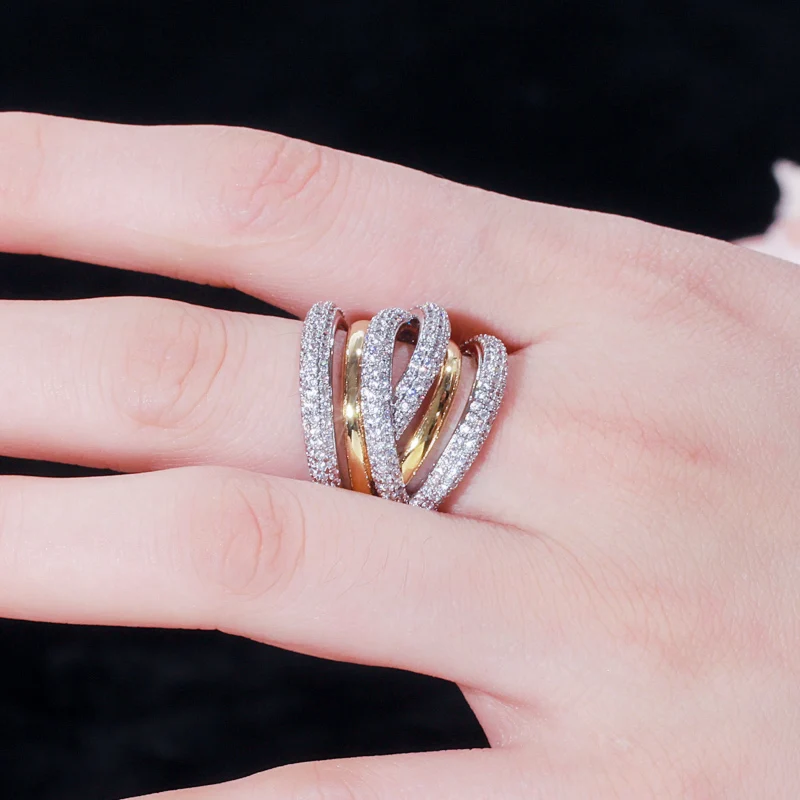 CWWZircons дизайнерские Роскошные скрученные линии геометрические кубические цирконий; для помолвки Дубай Naija Свадебные кольца на палец ювелирные изделия наркомания R141