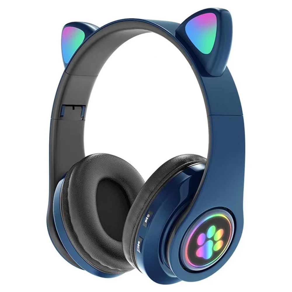 

Игровые стереонаушники с RGB-подсветкой, розовые наушники для мужчин и женщин, с кошачьими ушками, беспроводные наушники с микрофоном и шумоп...