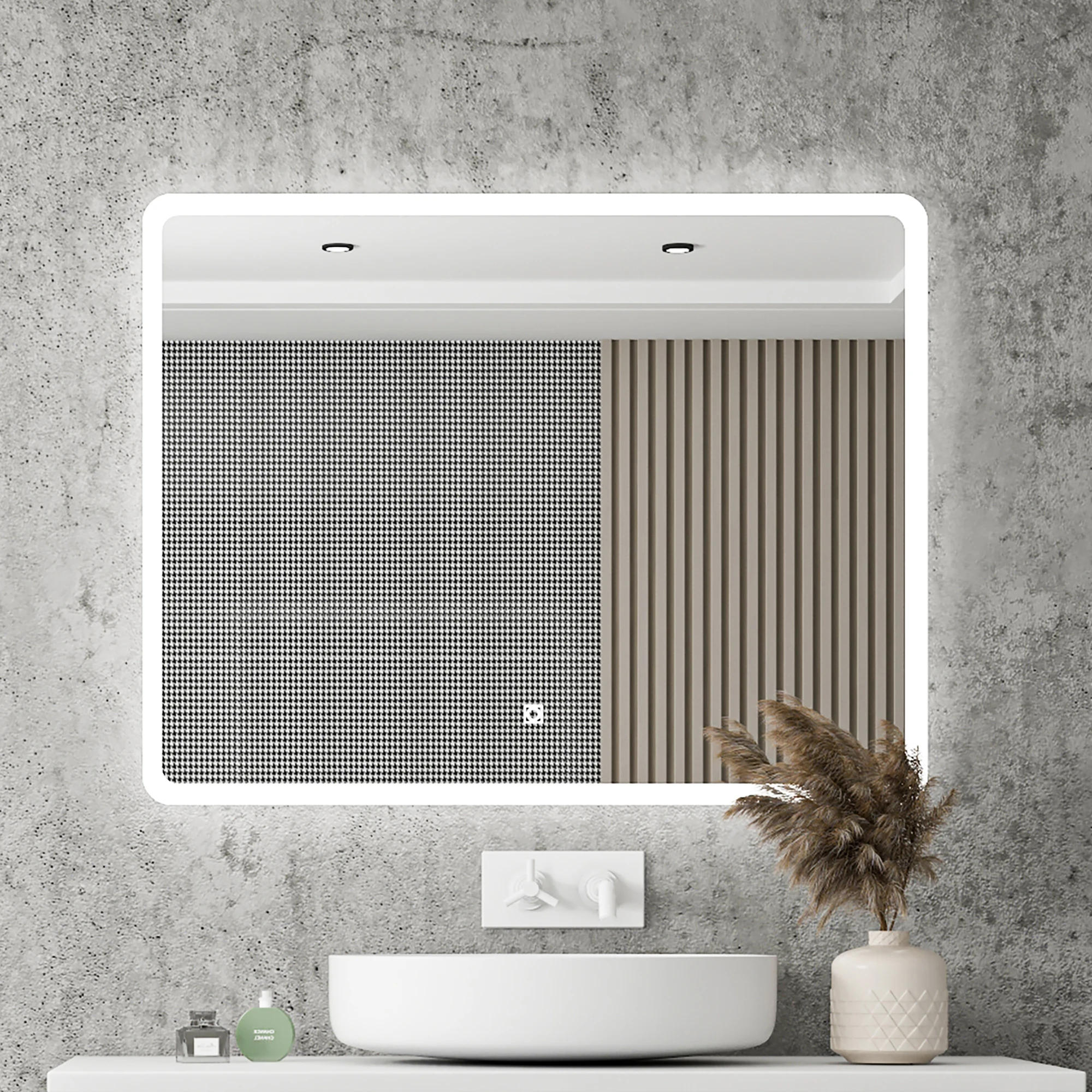 Bathroom Luxurious LED Lighted Mirror with Adjustable Lumination and Touch Sensor