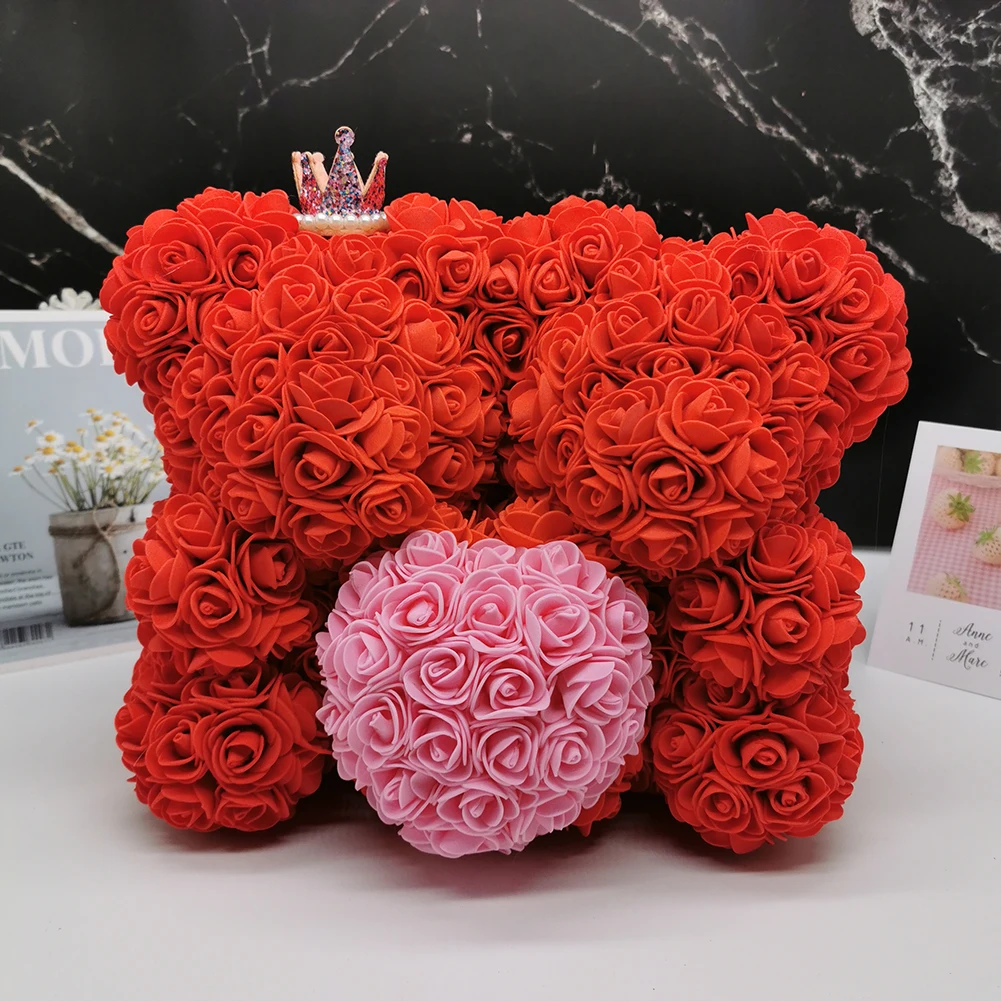

Valentines Day Gift 25cm Red Bear Rose Teddy Bear Rose Flower Artificial Decoration Christmas Gift For Women Girl Gift