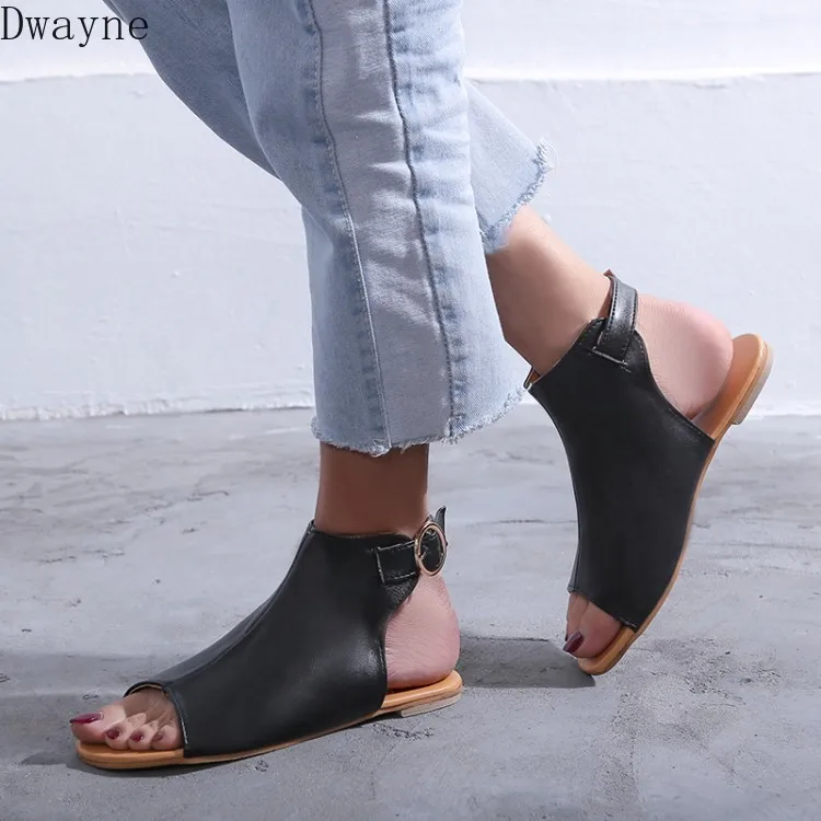 

2019 new personality casual wild fish mouth word buckle open-toed Roman sandals women