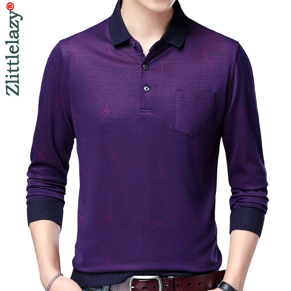 

2022 Long Sleeve Polo Tee Shirt Men Casual Pocket Striped Men's Clothing Polos Shirts Mens Fashion Slim Fit Poloshirt Tops 81306