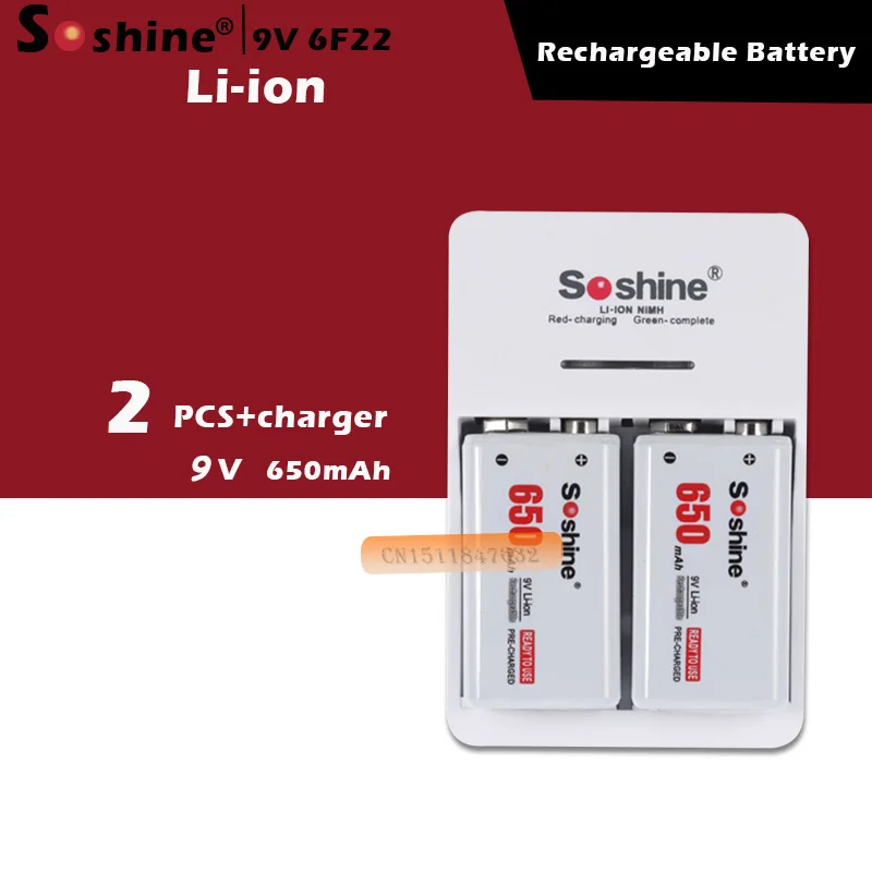 Комплект 2 шт./компл. Soshine 9V 6F22 650mAh литий ионная аккумуляторная батарея Smart Charger со