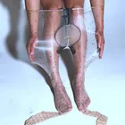 Пикантные мужские чулки в горошек, глянцевые блестящие чулки для пениса, прозрачные блестящие чулки для пениса с открытой промежностью, Колготки с карманом для пениса