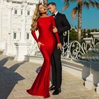 UZN сексуальное шелковое атласное платье с открытой спиной для выпускного вечера элегантное темно-красное вечернее платье с глубоким вырезом и длинными рукавами