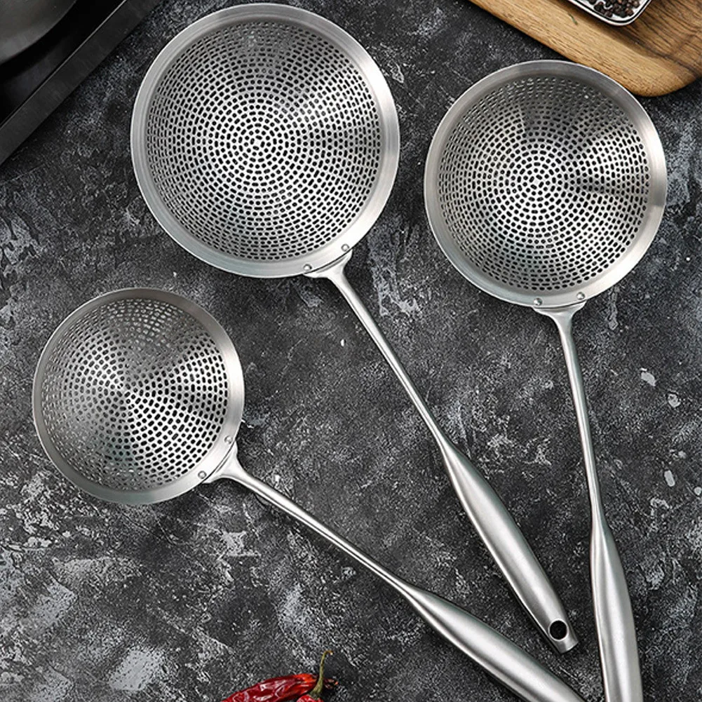 

New 304 Stainless Steel Skimmer Strainer Long Handle Mesh Nonstick Dumpling Sieve Durable Heat Resistant Kitchen Tools