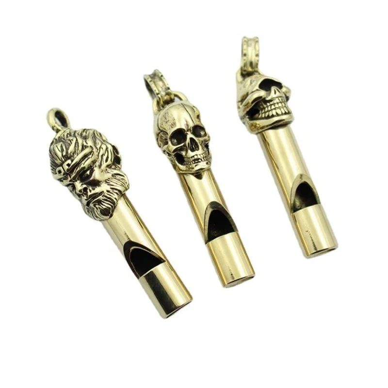 

New Skull Keychain Pendants Solid Brass Retro Craft Outdoor Whistle Key Ring Charms Trinkets Sport Referee Wild Survival