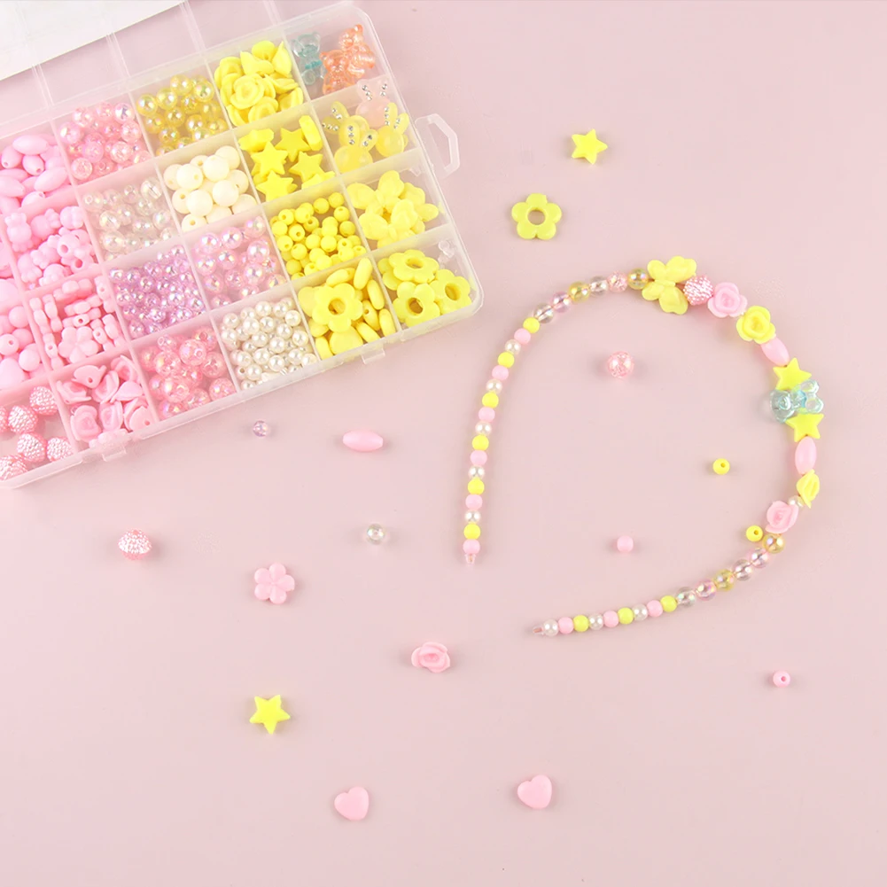 

24 Grid Pink Yellow Acrylic Beads Kit Loose Beads Jewelry Making DIY Toy Bracelets Necklaces Earrings Accessories Tools Box