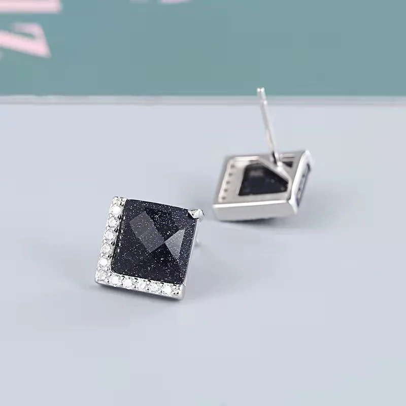 

New trend fashion S925 sterling silver geometric agate temperament simple earrings exquisitely customized gifts for women