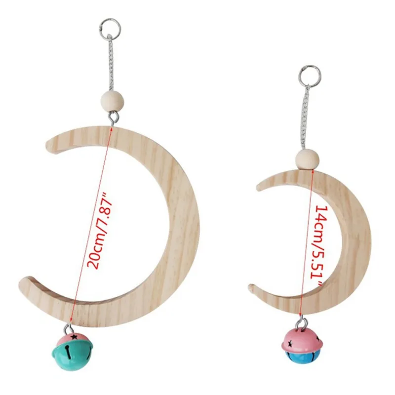 

Bird Toy Wooden Moon-shaped Swing Parrot Perch Stand Toy Hanging Hammock Bell Feet Grinding Stick Toys