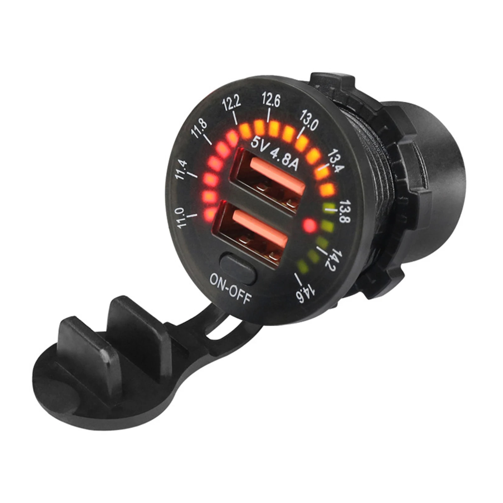 

Dual USB Charger Adapter Switch Aluminum Metal Voltmeter Switch Fast Charging for Car Automotive