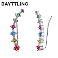 bayttling new silver color 32mm color cz zircon ear clip for women fashion wedding earrings jewelry gifts