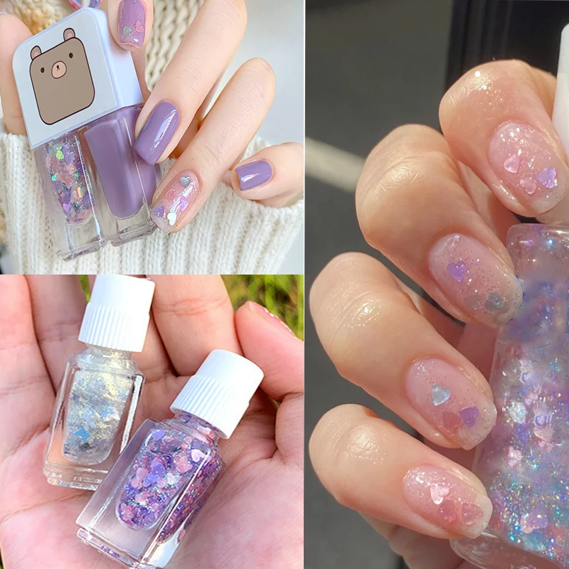 

Water-based Nail Polish Set Two Bottles No-bake Set Bright Scrub Can Tear Gemini Women Girl Cute Nail Polish Manicure Tools