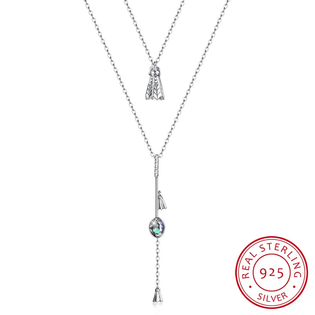 Цепочка Женская длинная из серебра 925 пробы с бусинами и кристаллами | Украшения