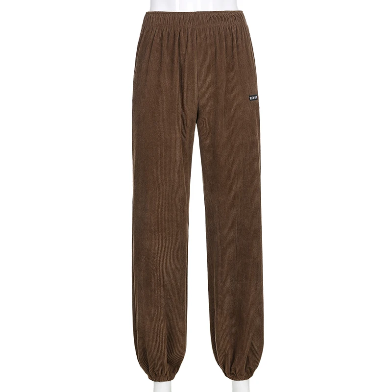 

Baggy Corduroy Brown Pants Women High Waist Sweatpants Y2K Aesthetic Vintage High Street Embroidery Joggers Preppy Outfit Summer