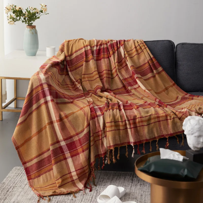 

Chenille Sofa Towel Sofa Cover Nordic Jacquard Blanket Boho Tapestry Blanket Ethnic Style Decor Stripe Plaid Blanket