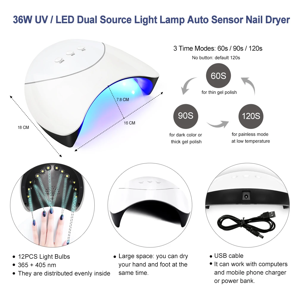 УФ лампа для отверждения геля ногтей сушилка светильник лампы трубчатый