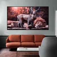 deer and lion animal canvas painting poster print nordic wall art picture for living room home decor decoration frameless