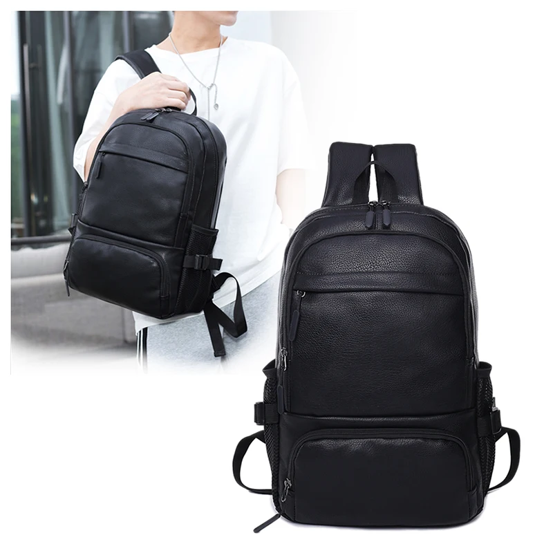 

YILIAN Senior leather business computer backpack fashion leisure large capacity shoulder soft face men exercise fitness