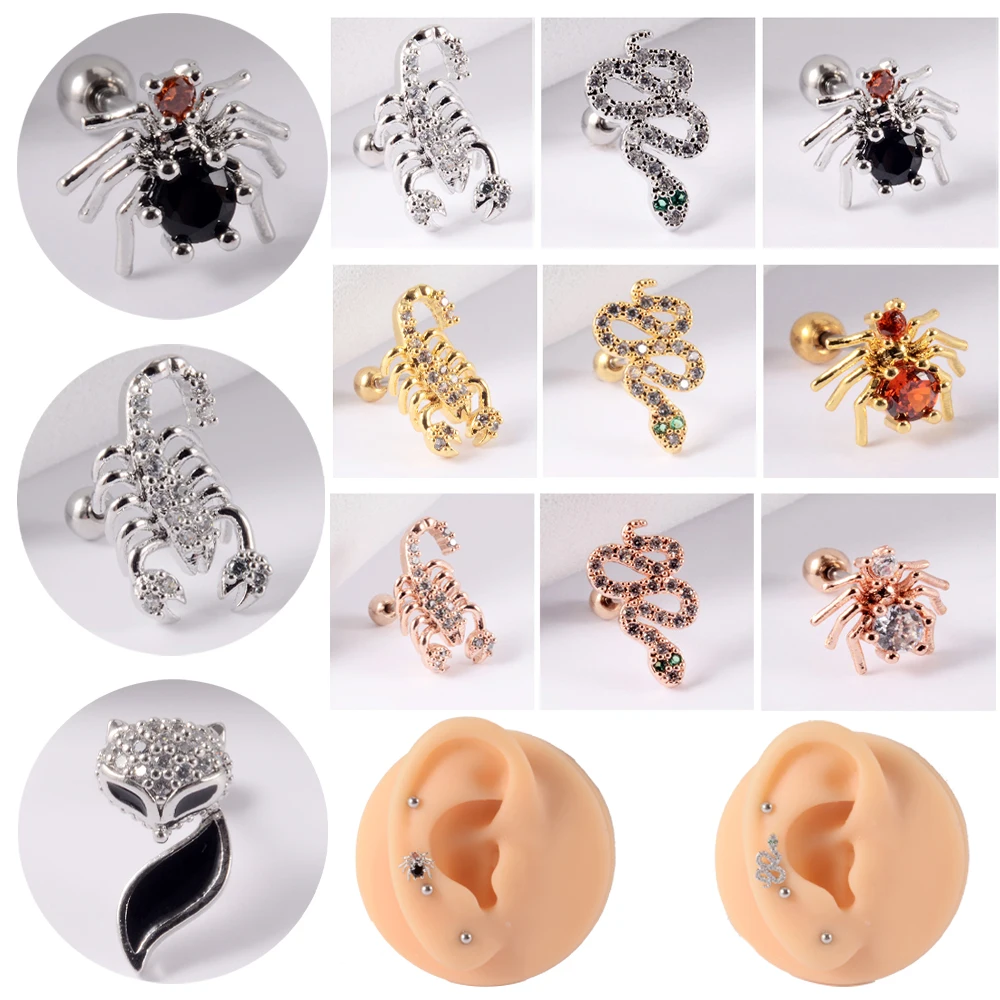 

9PCS/Lot 361L Surgical Steel Cz Ear Tragus Cartilage Crystal Snake Lobe Earrings Helix Earring Barbell Piercing Jewelry 20G