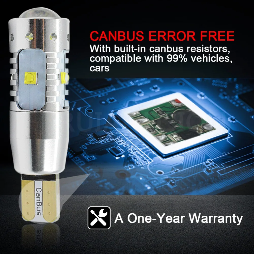 2 шт./лот 30 Вт/50 Вт/60 Вт/80 Вт AC12V 24V W5W T10 ошибок Интерьер Белый светодиодный CANBUS 6/10/12/16-SMD XBD чипы с объектив проектора