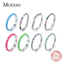 Modian 2021 Real 925 Sterling Silver Rainbow CZ Simple Fashion Finger Ring Stackable Enamel Rings For Women Brand Fine Jewelry