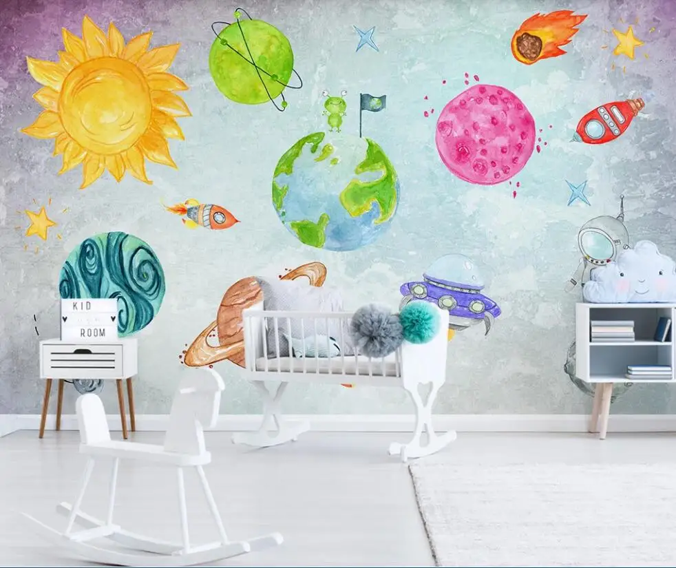 Большие Настенные обои на заказ ручная роспись Космос Вселенная фон для детской