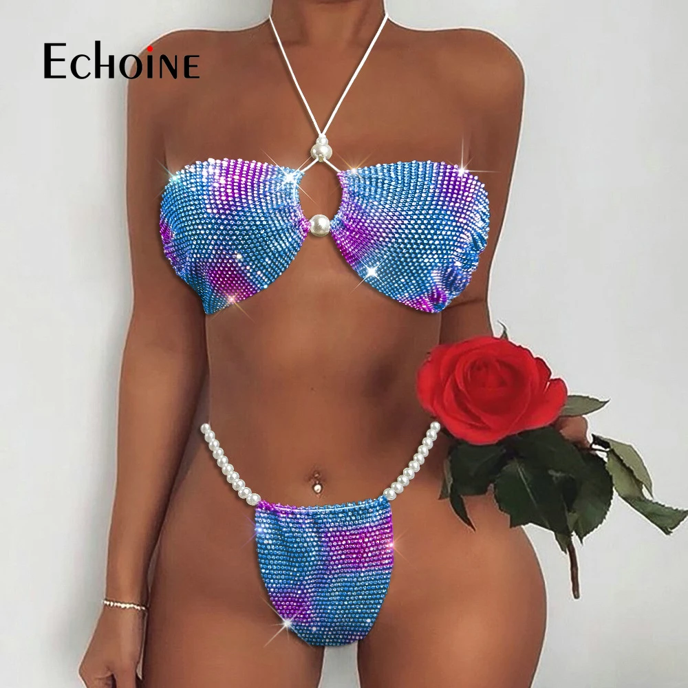 Купальник-бикини эко Женский пикантное бикини с низким вырезом халтер открытый