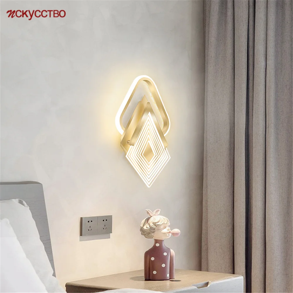 

Nordic Creative Diamond Metal Gold Acrylic Led Wall Lamp For Children Bedroom Dining Room Corridor Home Deco Sconce Night Lights