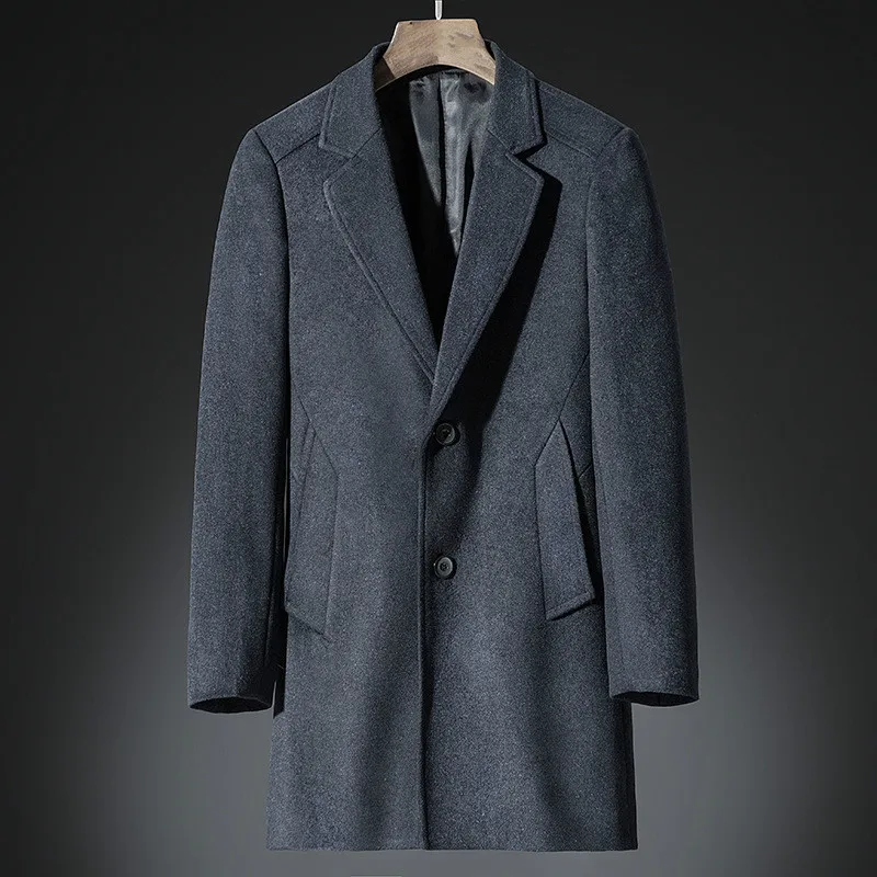 

Autumn Cashmere Coat High Quality Windbreaker Men Windbreaker Male Long Wool Blend Coat Loose Plus Size Thick Dark Blue Overcoat
