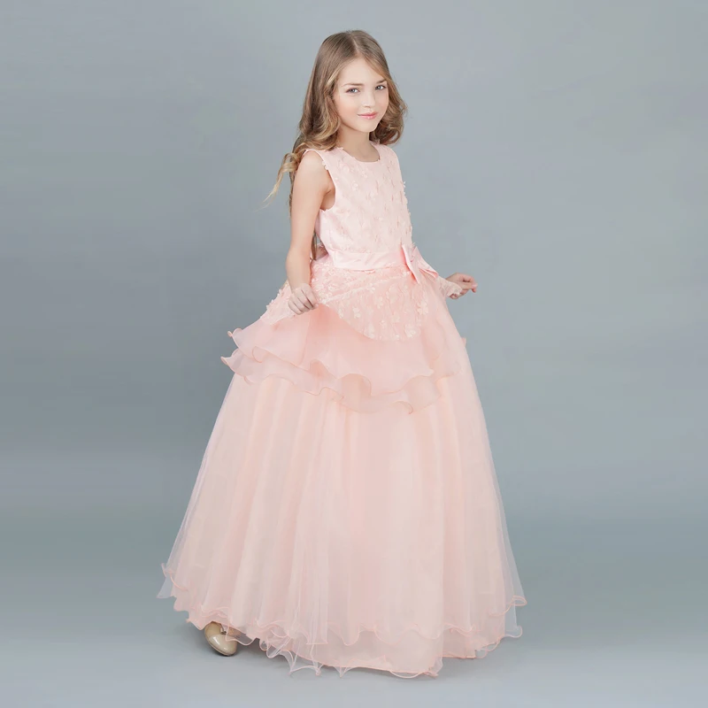 Vestidos de novia para ni&ntilde;a, Vestido largo de princesa con flores, elegante, de Navidad, talla 6, 12 y 14 a&ntilde;os-5
