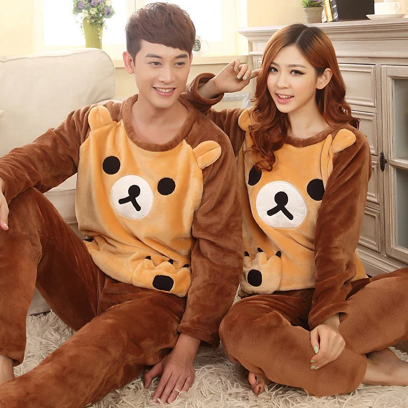 

Women's Warm Pajamas 2021 Flannel Couple Sleepwear Winter Cartoon Pyjamas 2-piece Suit Plus Size Pajamas Home Service Home Tops