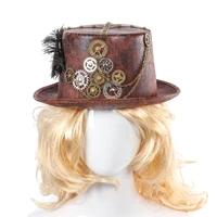 men retro gothic steampunk period crow hat cosplay halloween women gear feather nonwoven mini hat magician cap stage performance