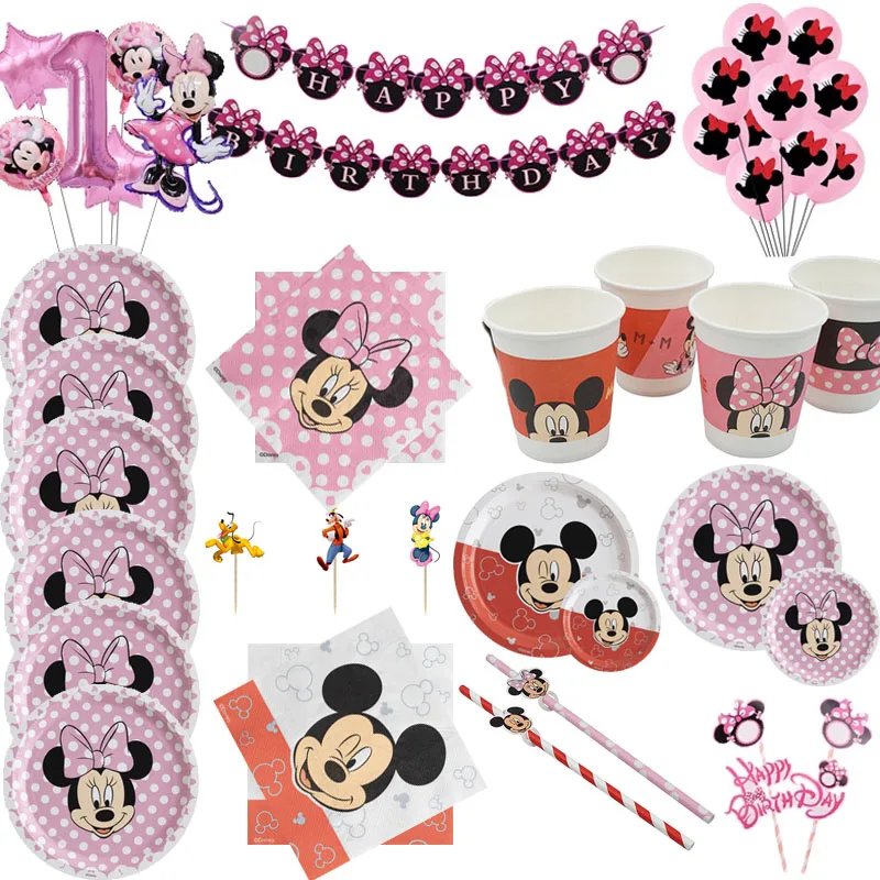 

Minnie Mickey Mouse Theme Baby Bath Birthday Party Supplies Cup Plate napkin Kids Girl Party Decoration Disposable Tableware Set
