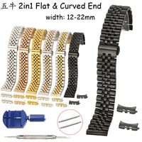 flat and curved end semicircle links watch band 12 13 14 16 17 18 19 20 21 22mm solid stainless steel replacement watch strap